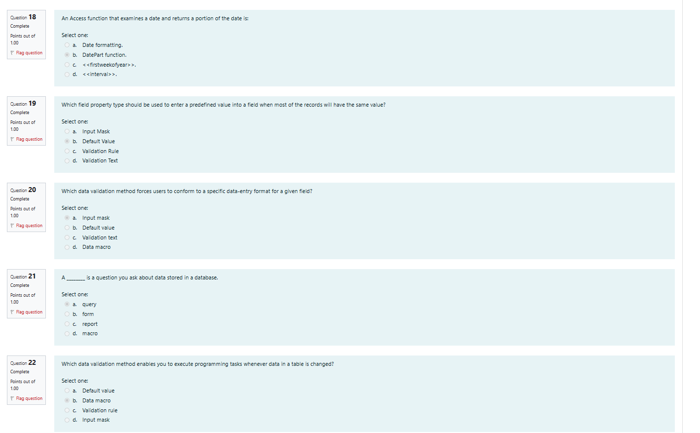 Question 18 An Access function that examines a date and returns