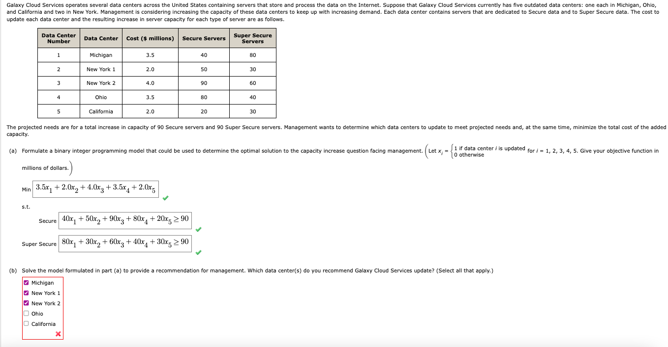 Please answer part b update each data center and the resulting increase