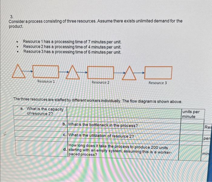 show work 3. Consider a process consisting of three resources. Assume there
