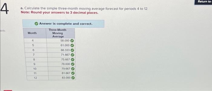 Based upon the following historical data, calculate the following forecast and specify