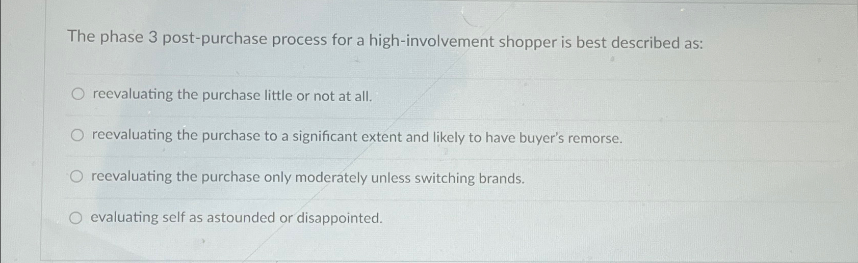  The phase 3 post-purchase process for a high-involvement shopper is best