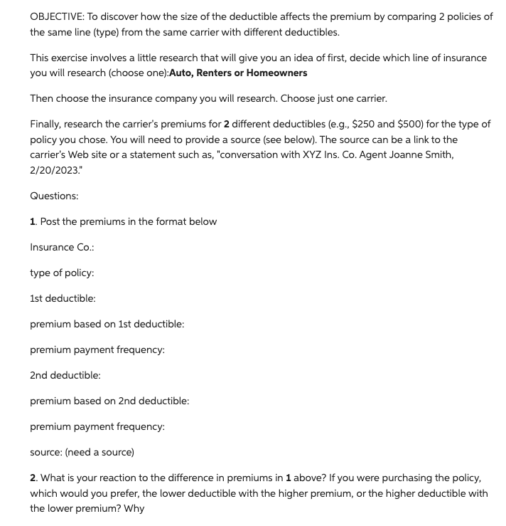  Please do auto or renters. Also, do *not* give an example