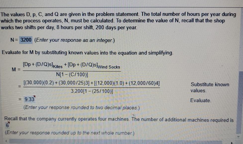  The values D, p, C, and Q are given in the