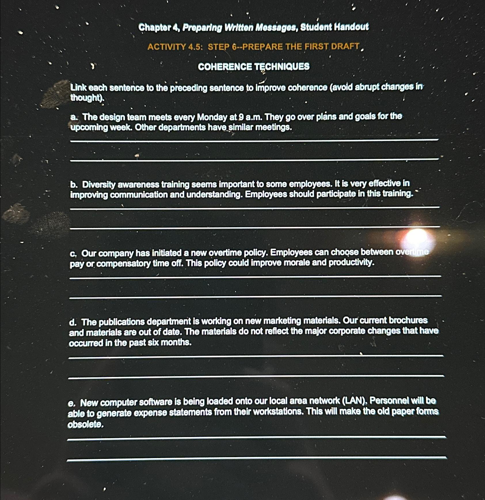  Chapter 4, Proparing Written Messages, student Handout ACTIVITY 4.5: STEP 6--PREPARE