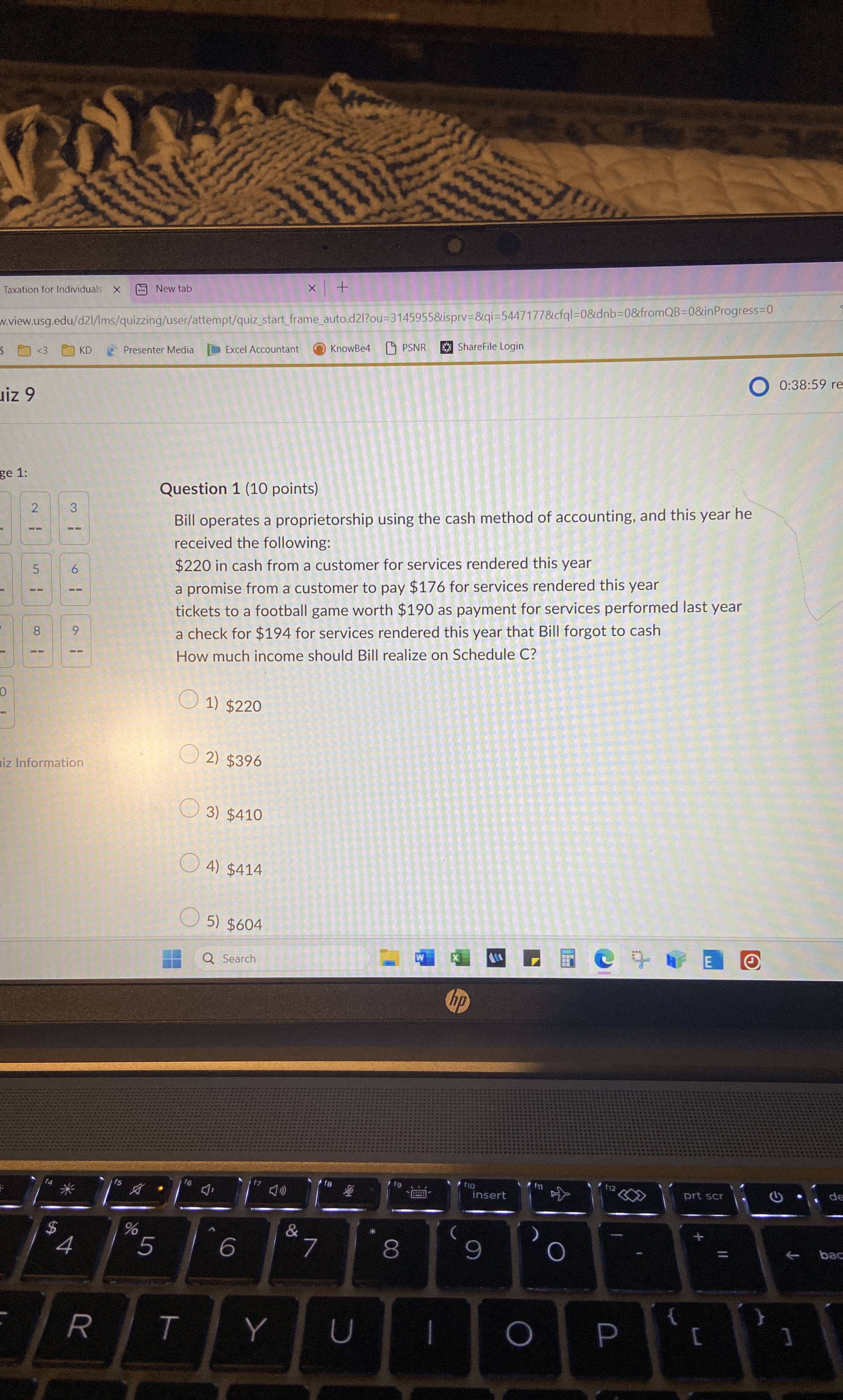  Question 1(10 points) Bill operates a proprietorship using the cash method