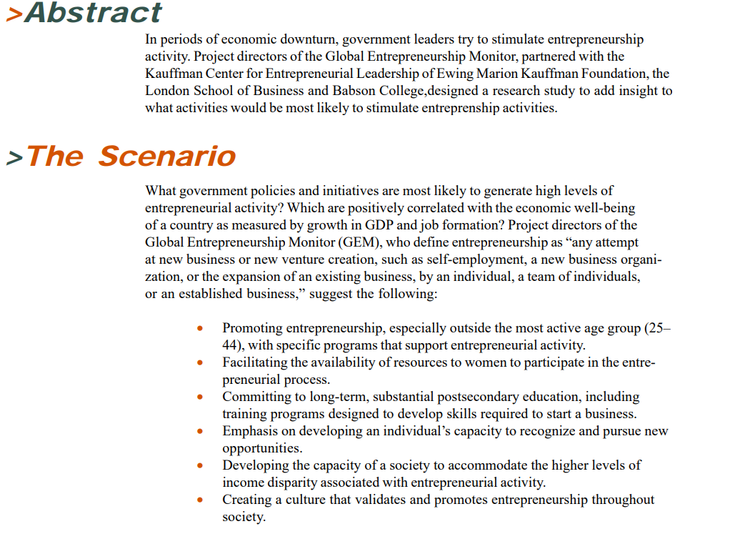 Various data collection methods were employed, including: - Promoting entrepreneurship, especially