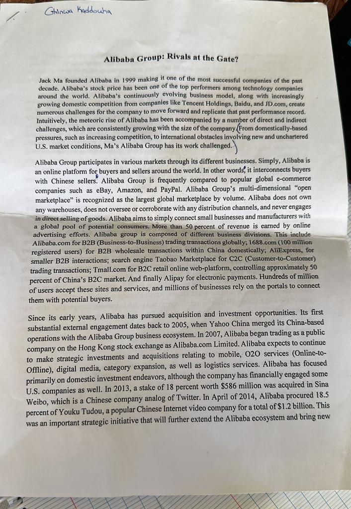  PLEASE SOLVE QUESTION 2 Alibaba Group: Rivals at the Gate? Jack