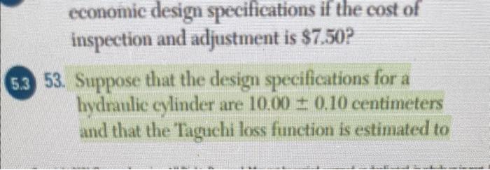 calculated for this question into the Taguchi Loss Function spread sheet in
