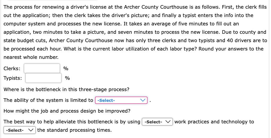 10.7 The process for renewing a driver's license at the Archer County