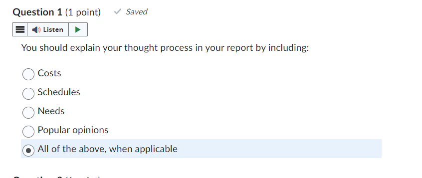 You should explain your thought process in your report by including:
