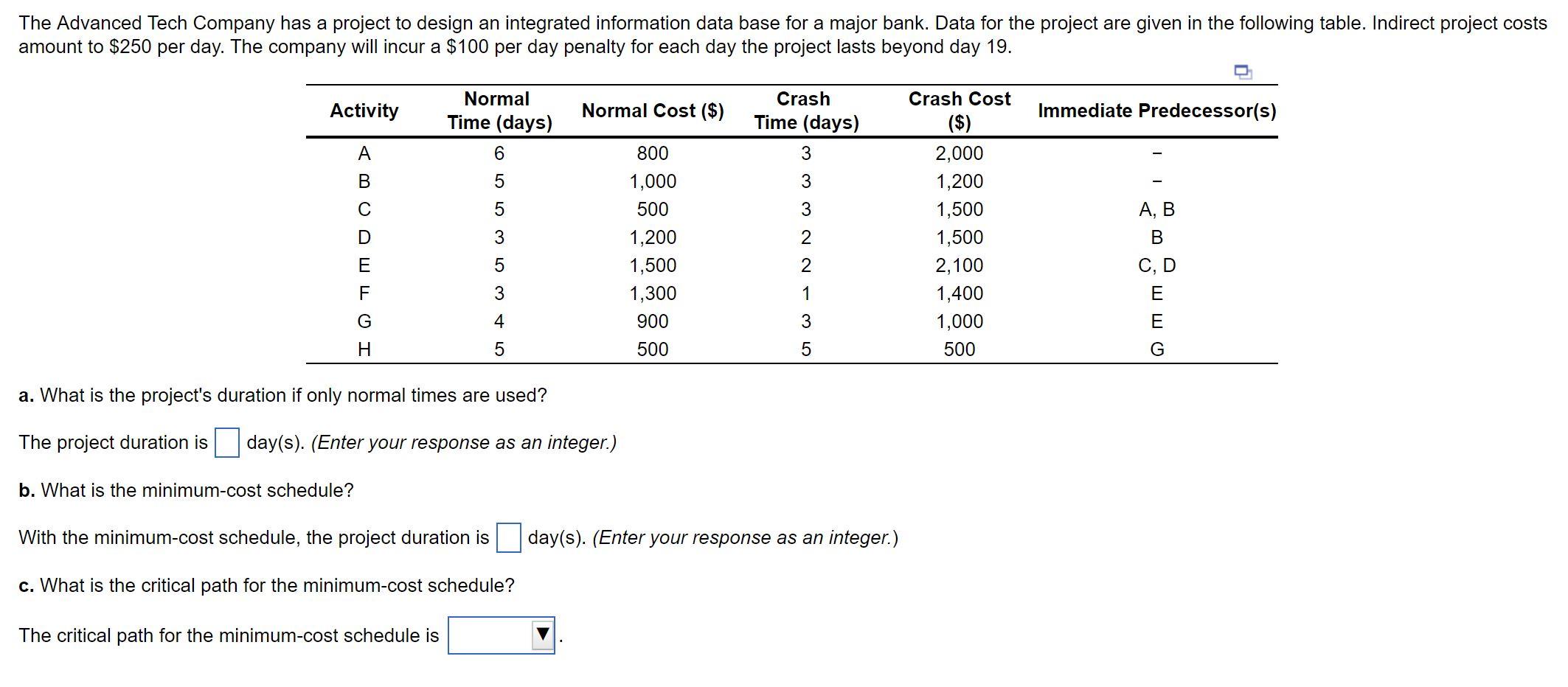  a. What is the project's duration if only normal times are