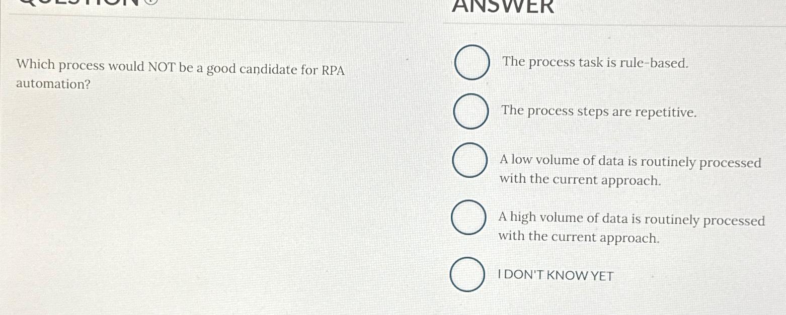  Which process would NOT be a good candidate for RPA The