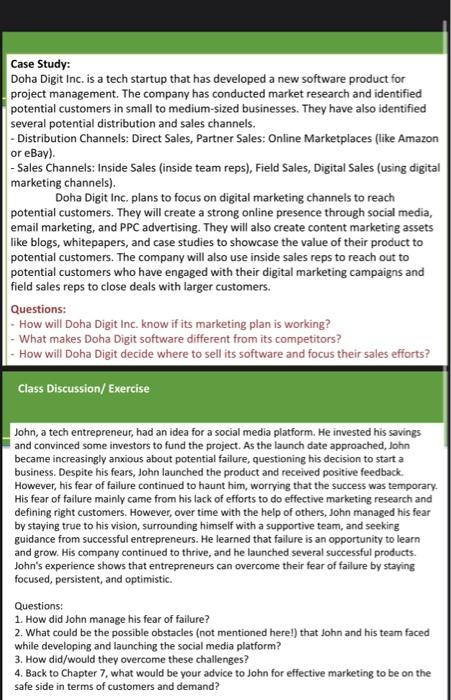  Case Study: Doha Digit Inc. is a tech startup that has