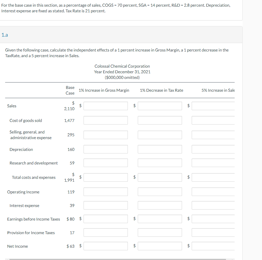  Eor the base case in this section, as a percentage of
