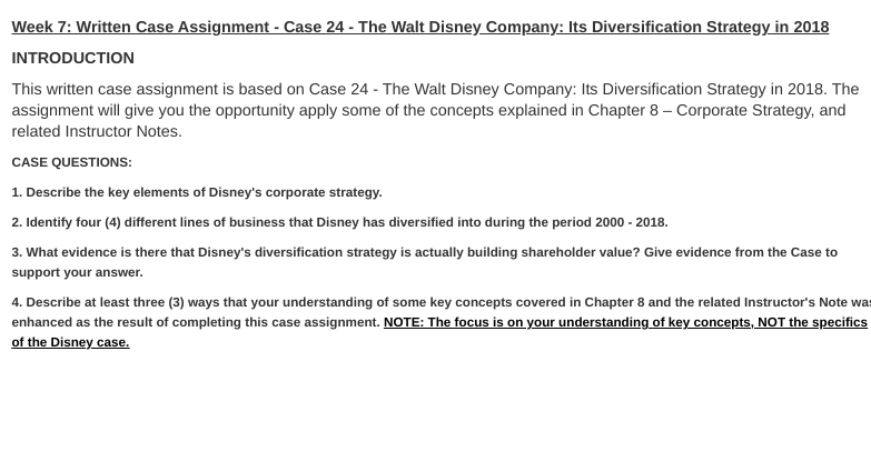 Week 7: Written Case Assignment - Case 24 - The Walt