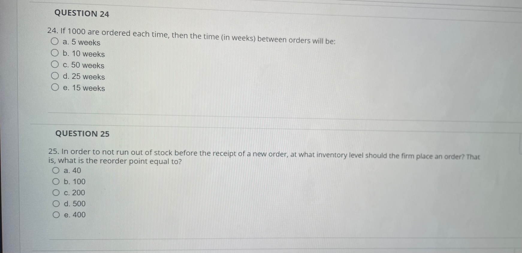  PROBLEM A: Use the following to answer questions 2125 : A