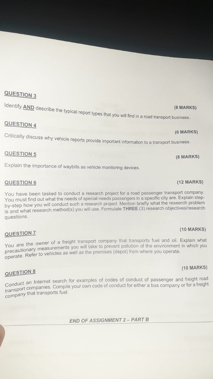 are utilised in the road freight transport industry. QUESTION 2 (8 MARKS)