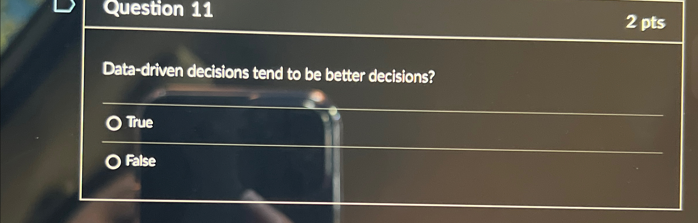  Question 11 2 pts Data-driven decisions tend to be better decisions?