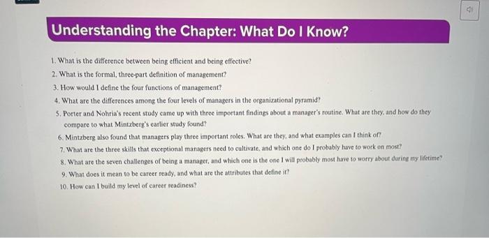  Understanding the Chapter: What Do I Know? 1. What is the