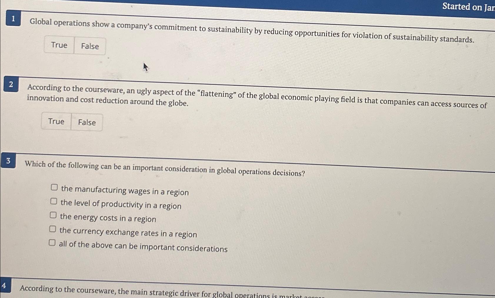  Started on Jar 1 Global operations show a company's commitment to