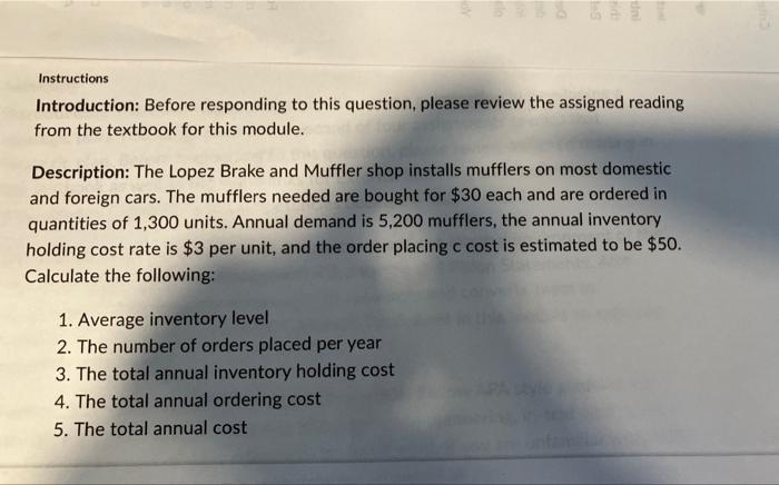  Instructions Introduction: Before responding to this question, please review the assigned