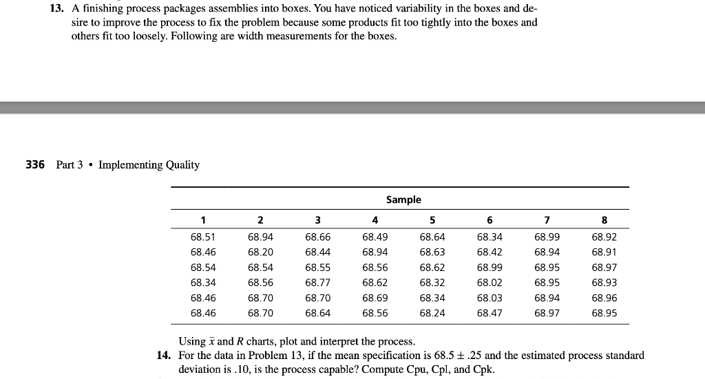  13. A finishing process packages assemblies into boxes. You have noticed