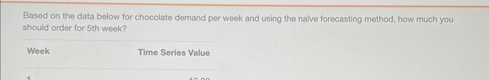  Based on the data below for chocolate demand per week and