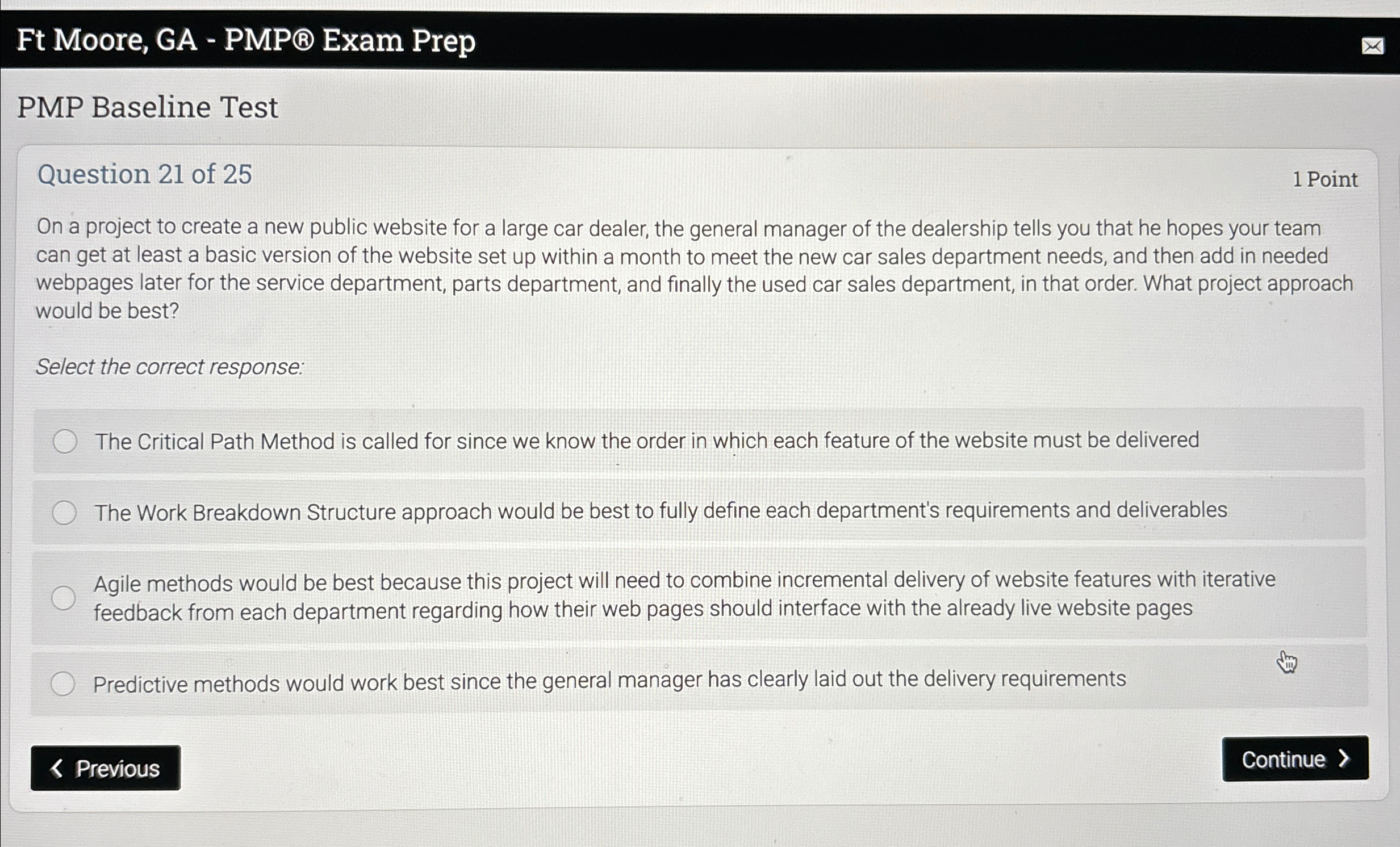  Ft Moore, GA - PMP Exam Prep PMP Baseline Test Question