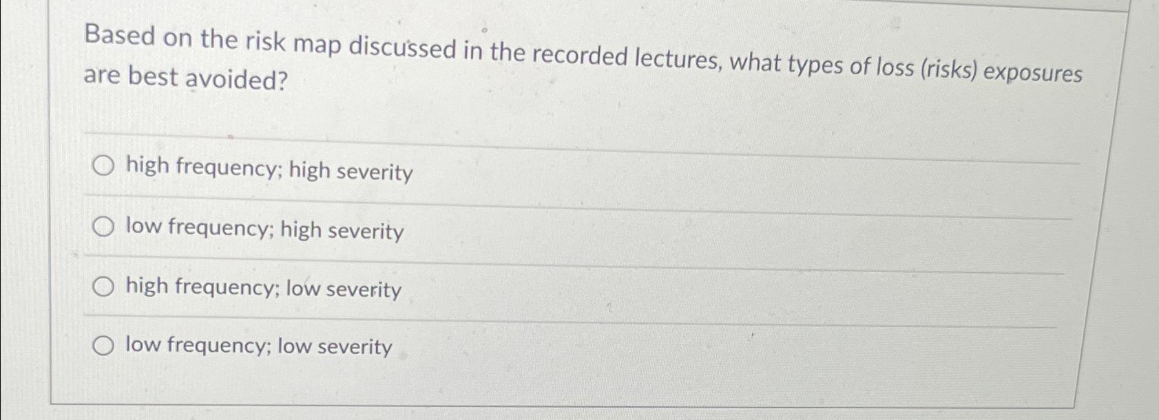  Based on the risk map discu'ssed in the recorded lectures, what