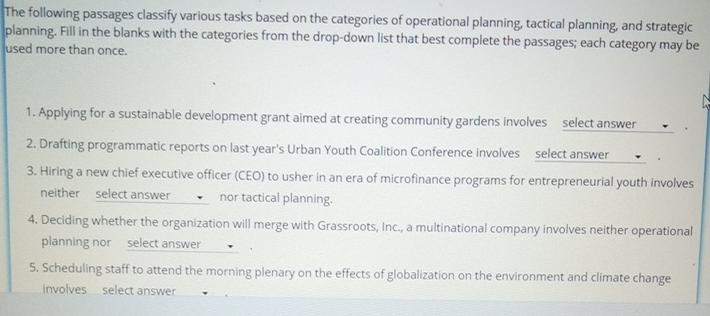  The following passages classify various tasks based on the categories of