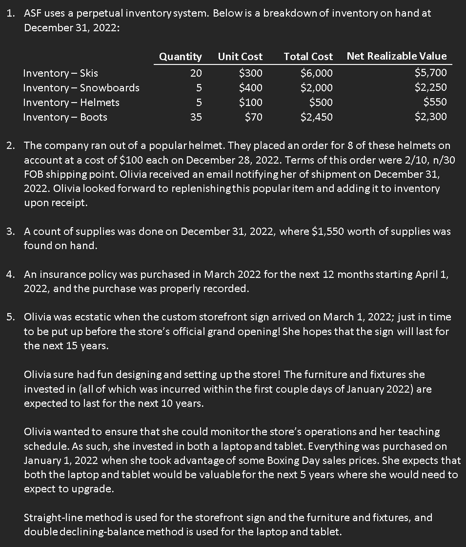 Microsoft Excel and provide Excel screenshot All Sports Factory (ASF) Unadjusted Trial