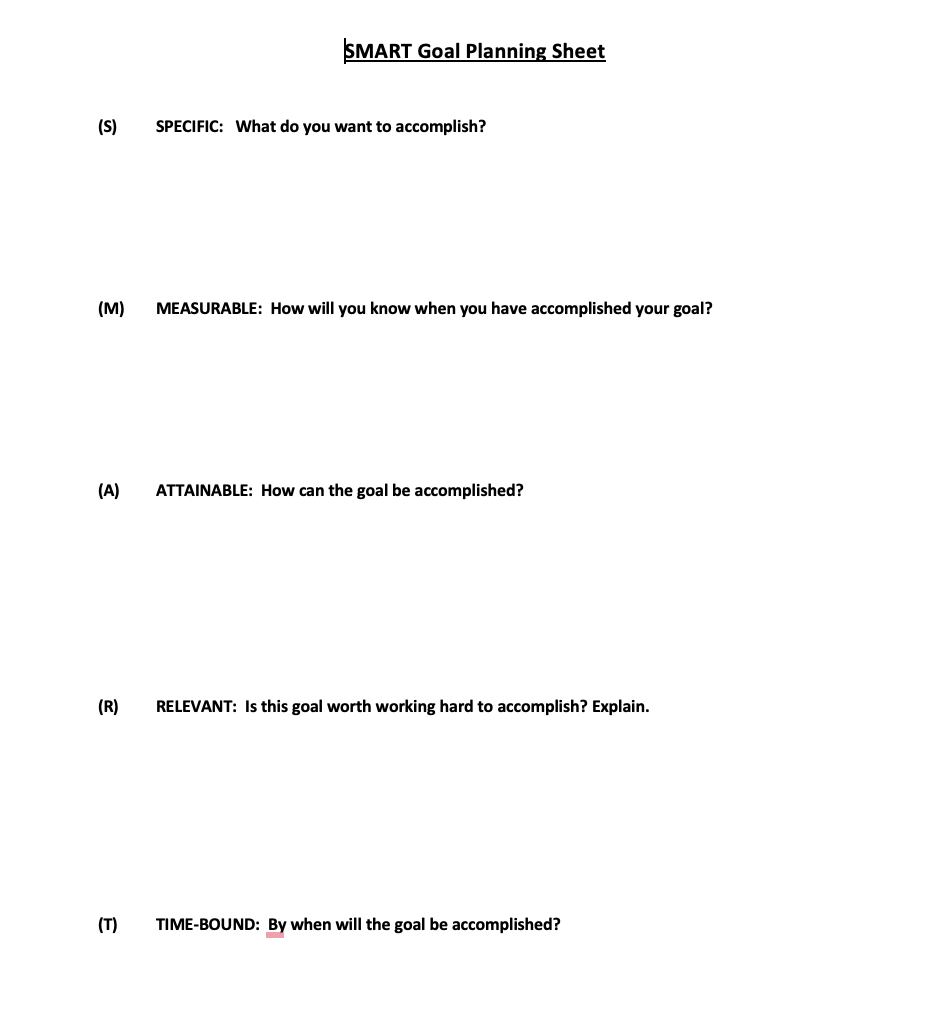 Worksheet provided, write 2 separate SMART career goals specific to professional development.