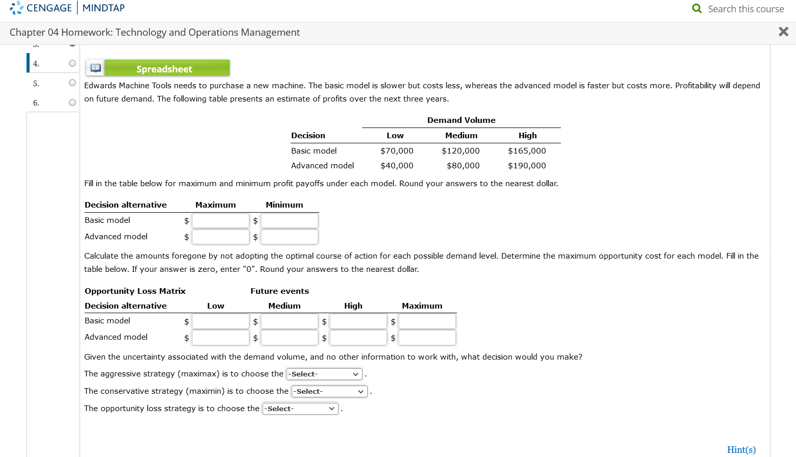 l. Round Chapter 04 Homework: Technology and Operations Management 4. 5. Edwards
