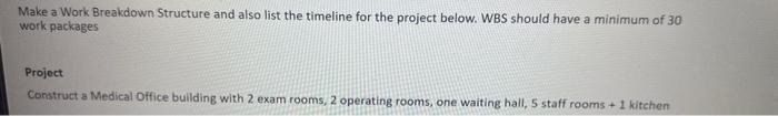  Make a Work Breakdown Structure and also list the timeline for