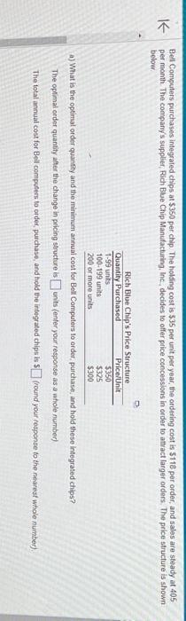 Bell Computers purchases integrated chips at $350 per chip. The holding cost