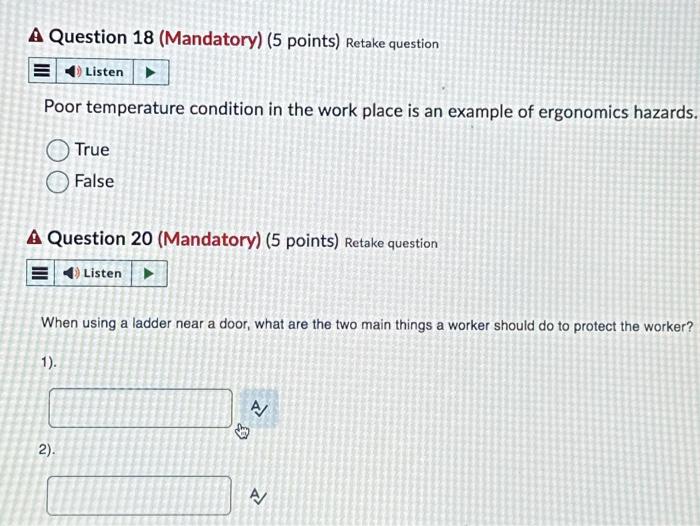 please answer all the questions A Question 18 (Mandatory) (5 points) Retake