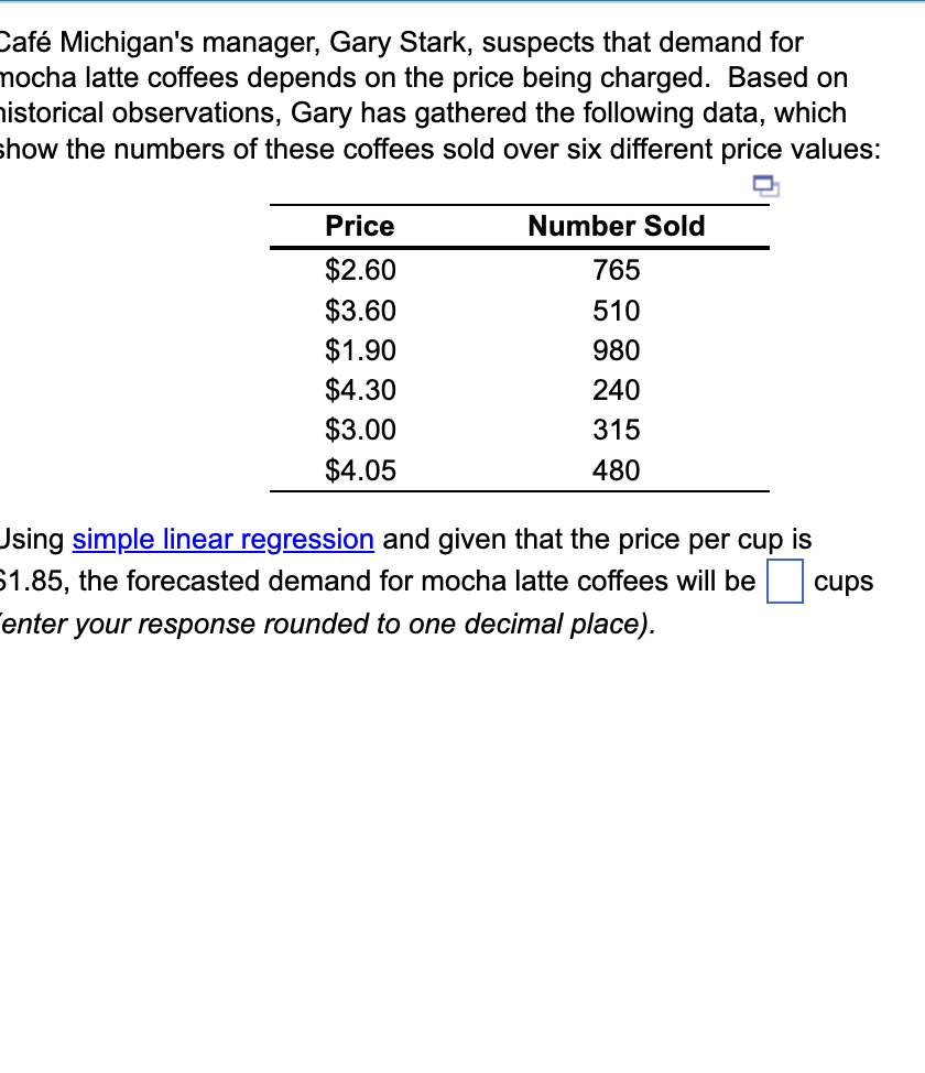  Caf Michigan's manager, Gary Stark, suspects that demand for nocha latte
