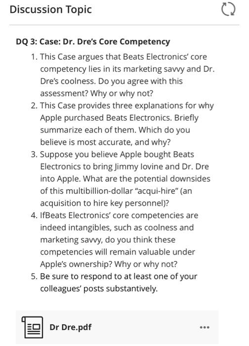  Discussion Topic DQ 3: Case: Dr. Dre's Core Competency 1. This
