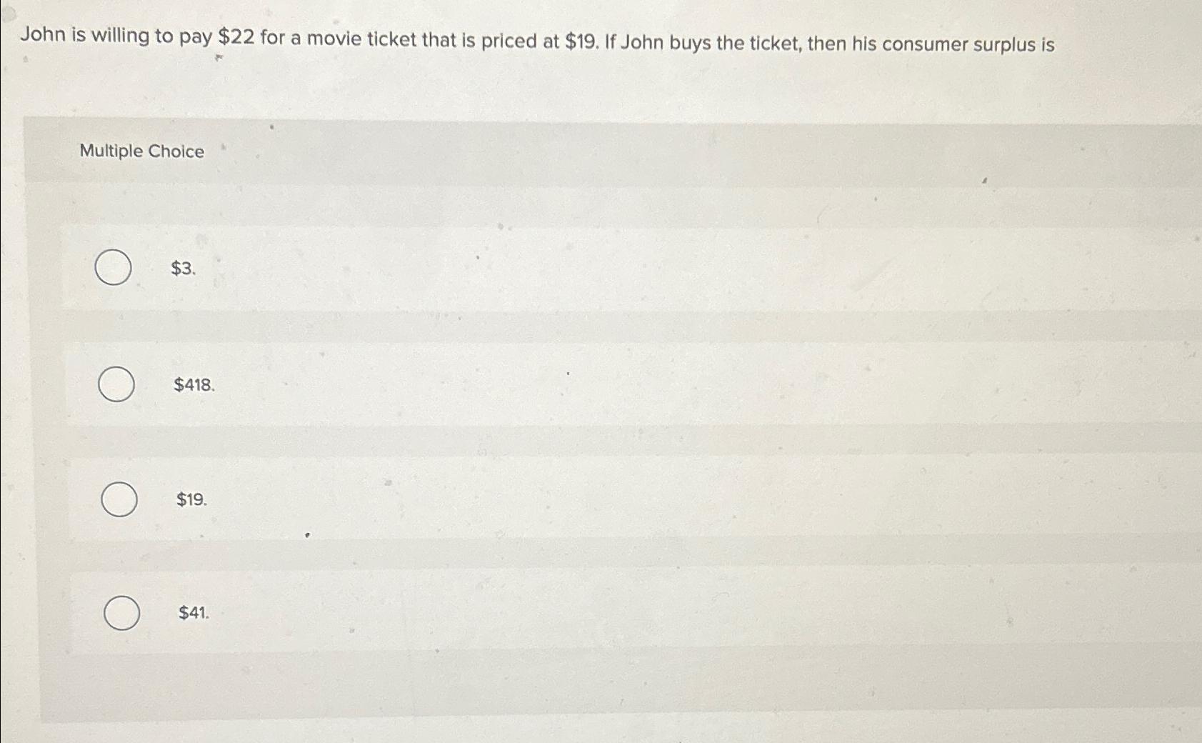  John is willing to pay $22 for a movie ticket that