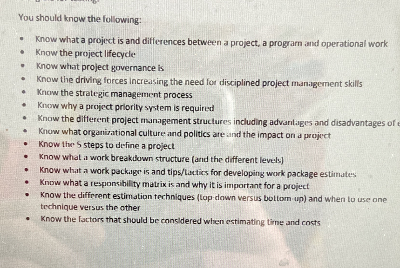 Project management: The managerial Process Test review ch. 1-5.Please explain all of