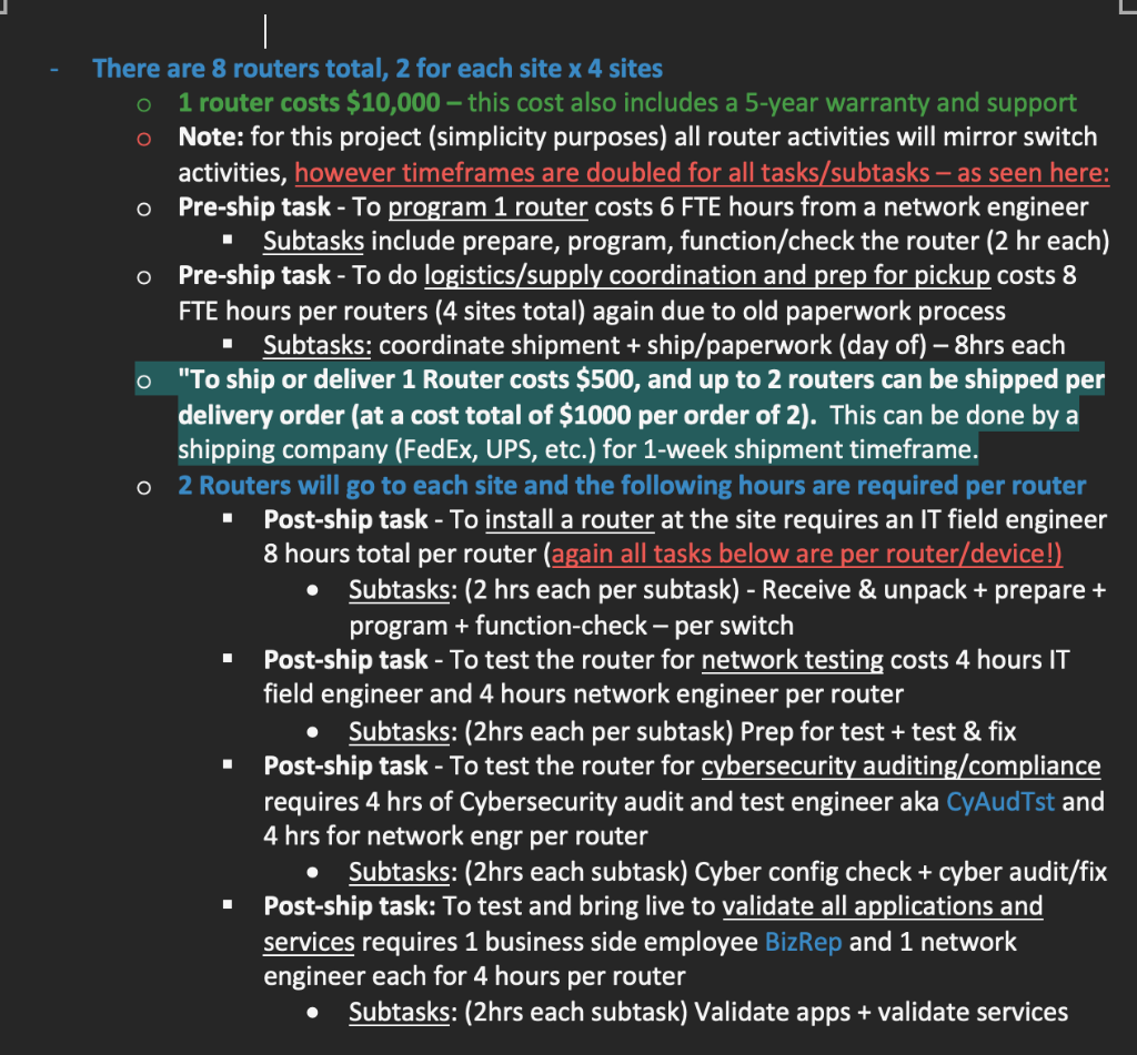 Need help creating WBS for 1 site only. e are 8 routers
