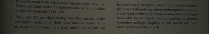 #8 please 7. Describe what a socialization program might look like handbook