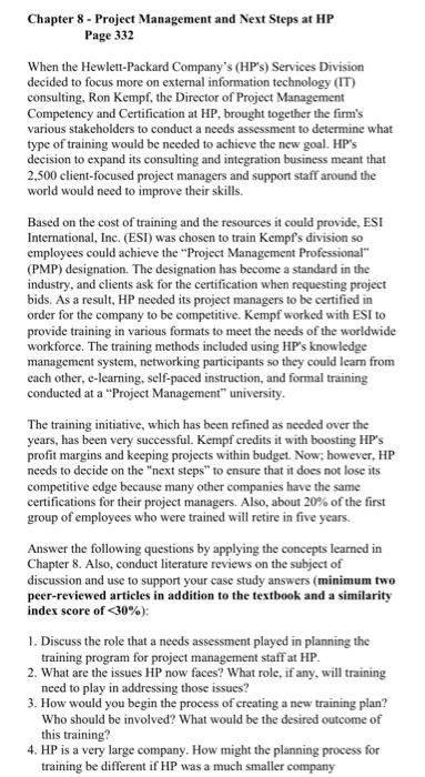  Chapter 8 - Project Management and Next Steps at HP Page