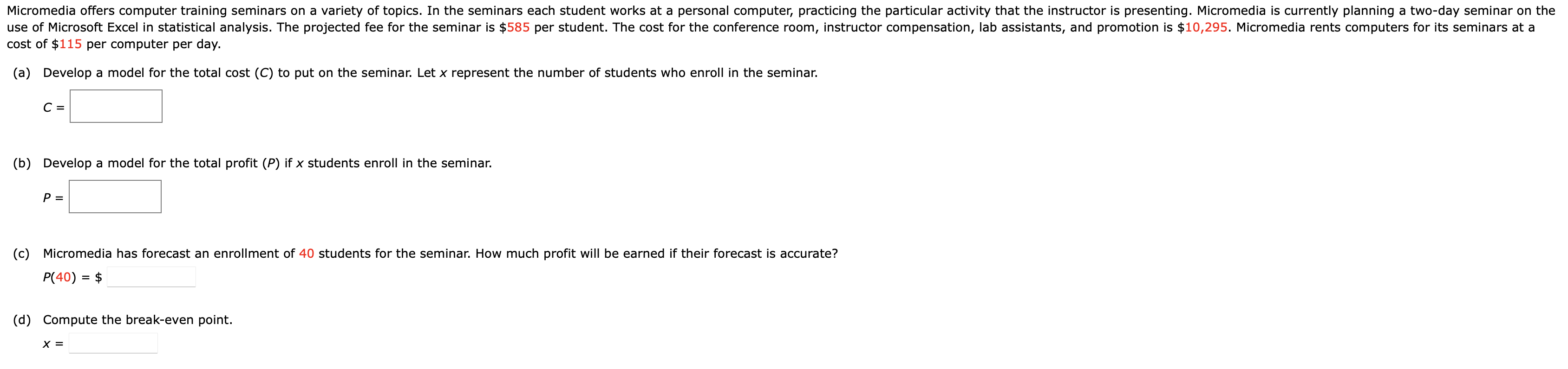  cost of $115 per computer per day. (a) Develop a model