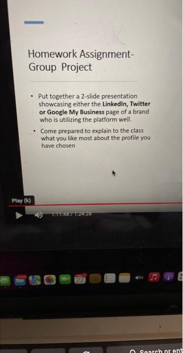  - Put together a 2-slide presentation showcasing either the Linkedin, Twitter