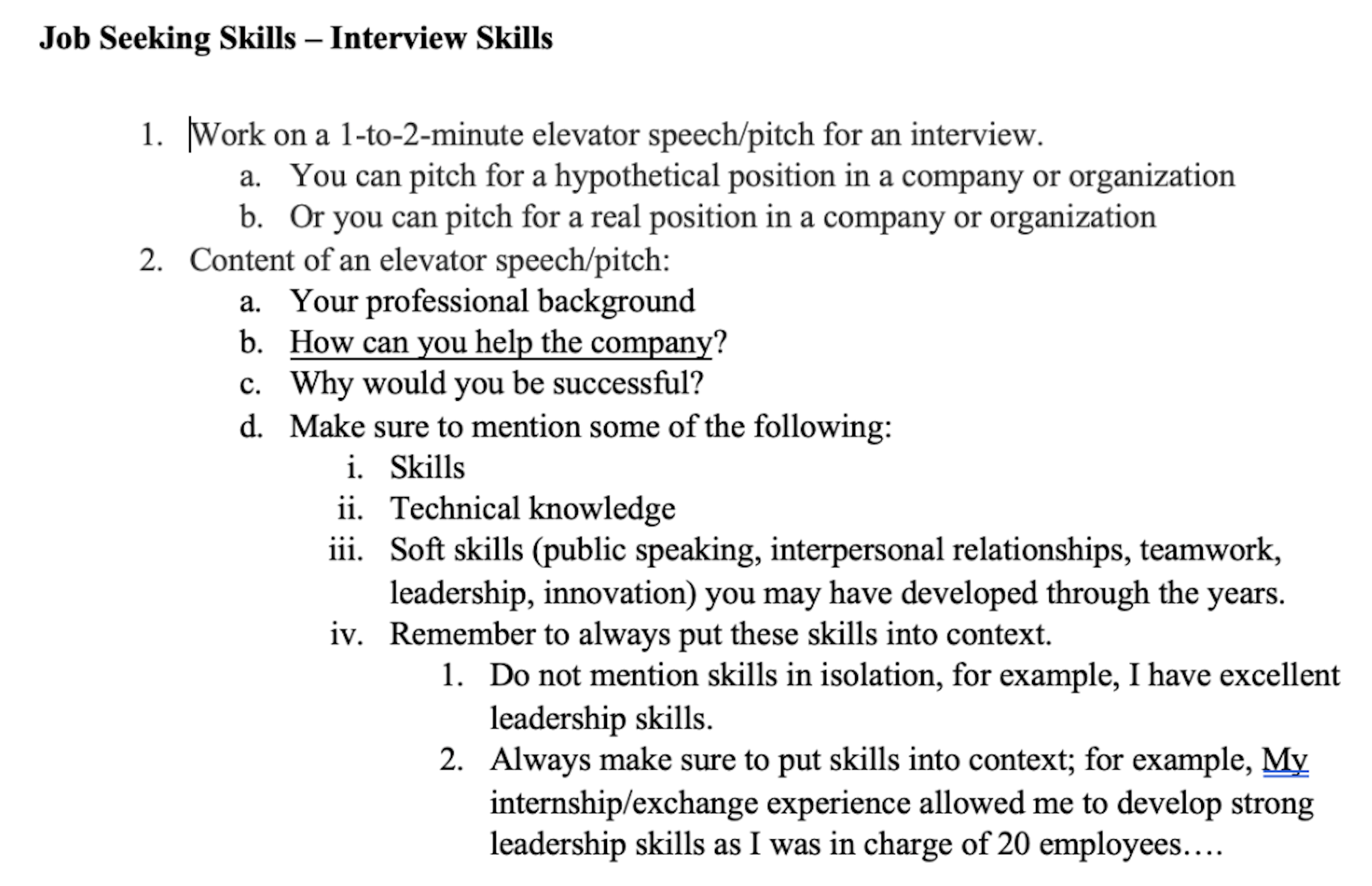 Help me make an elevator pitch for my class, using the instruction