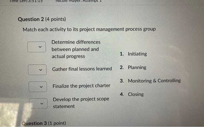  Match each activity to its project management process group Determine differences