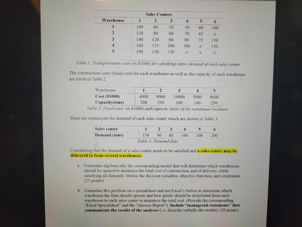 integer programming and transportation problem A firm has six sales centers in