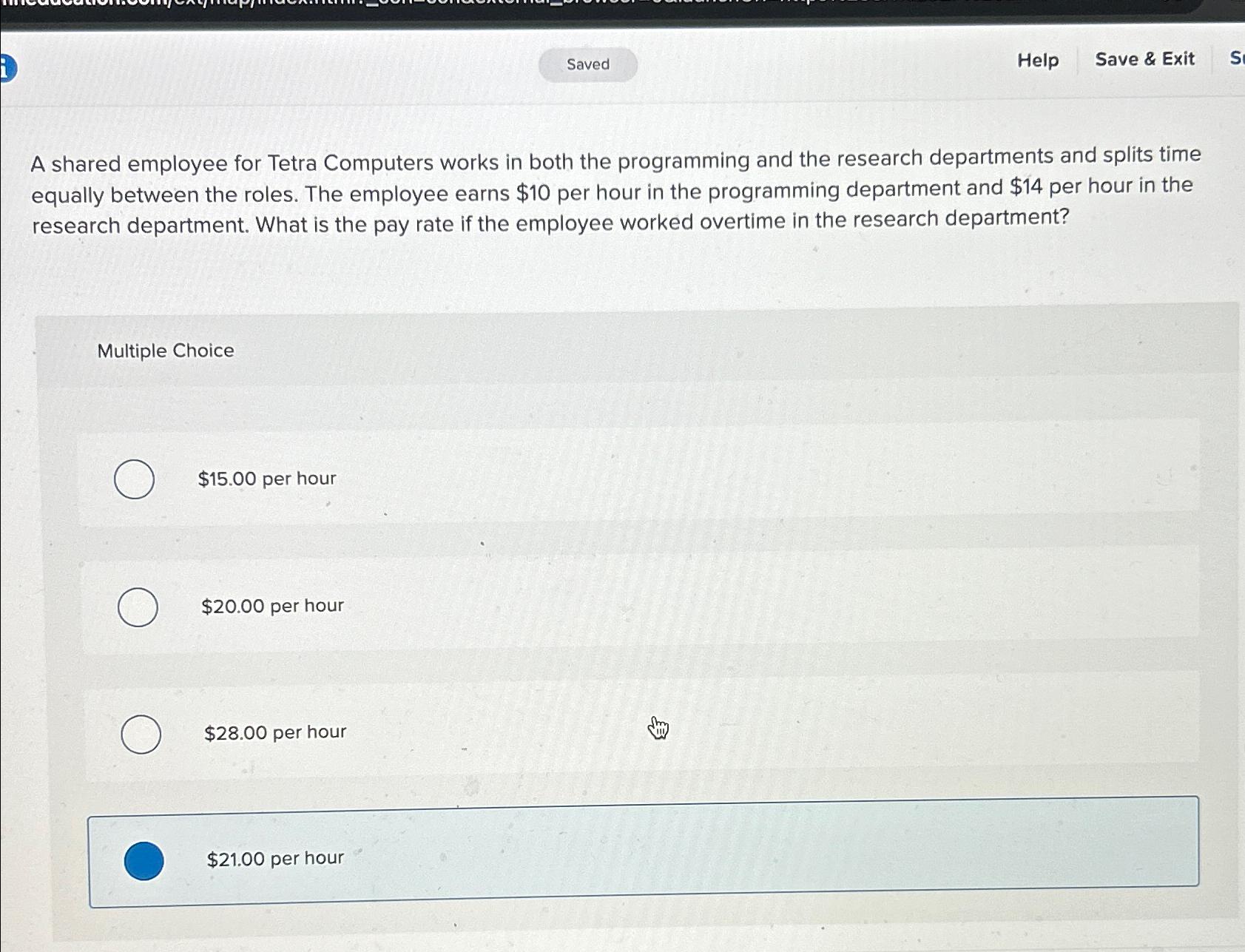  Help Save & Exit A shared employee for Tetra Computers works