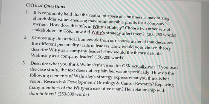 purpose of the questions is to develop your own answer by analyzing